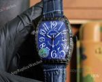 High Quality Replica Franck Muller Dark Blue Leather Strap Dark Blue Face Black Colors Bezel Watch 55*42*13mm
